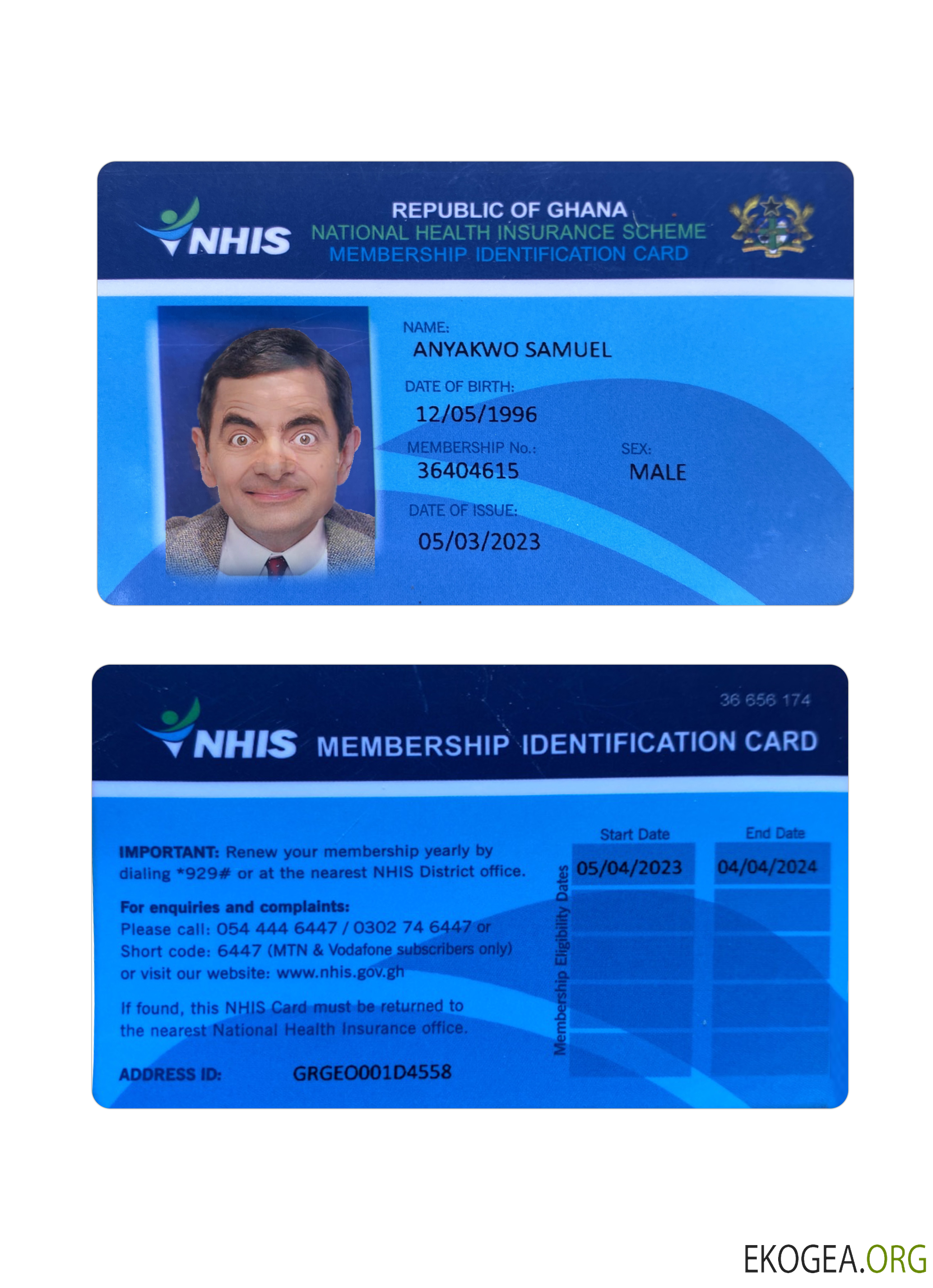 Carte d'identité d'assurance maladie du Ghana